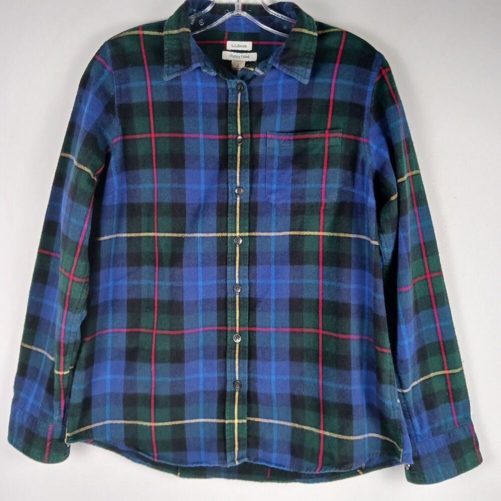 LL Bean Flannel Shirt Womens Size S Semi Fitted Scotch Plaid Soft Cotton Casual